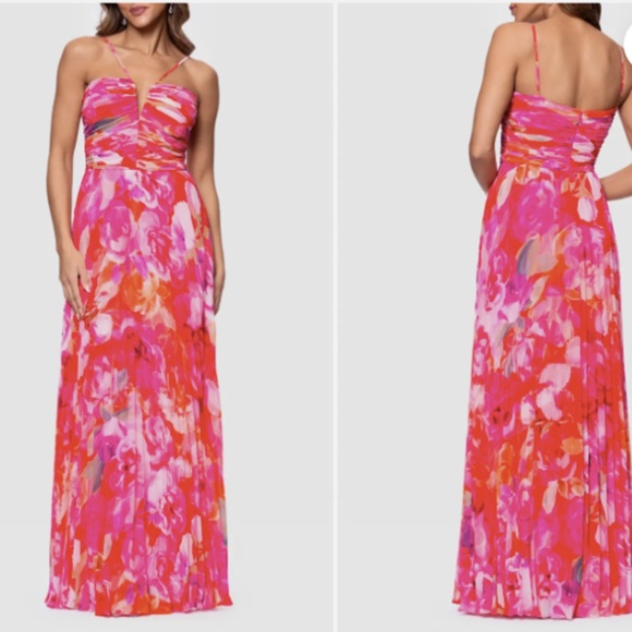 Xscape Pink Accordion Pleated Floral Colorful Evening Gown Formal Dress Nwt - Picture 2 of 7